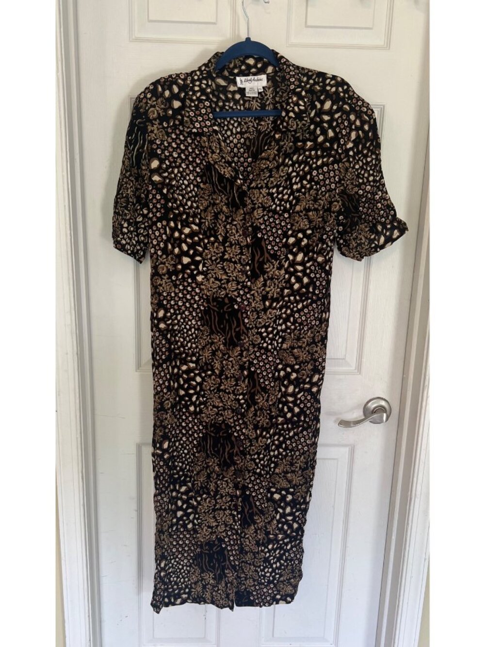 Vintage 90's Liberty Fashions Rayon Short Sleeve Maxi Length Dress Size XL